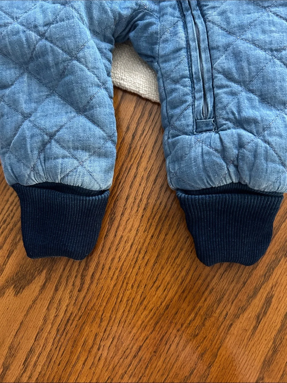 BabyGAP Blue Chambray Quilted Cozy Hooded One-Piece Sherpa Lined Bunting 3-6M